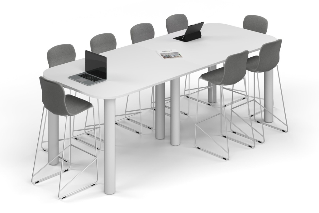 Quadro Cylinder Legs Counter Table - Large Rounded Corners [3000L x 1200W with Large Rounded Corners]