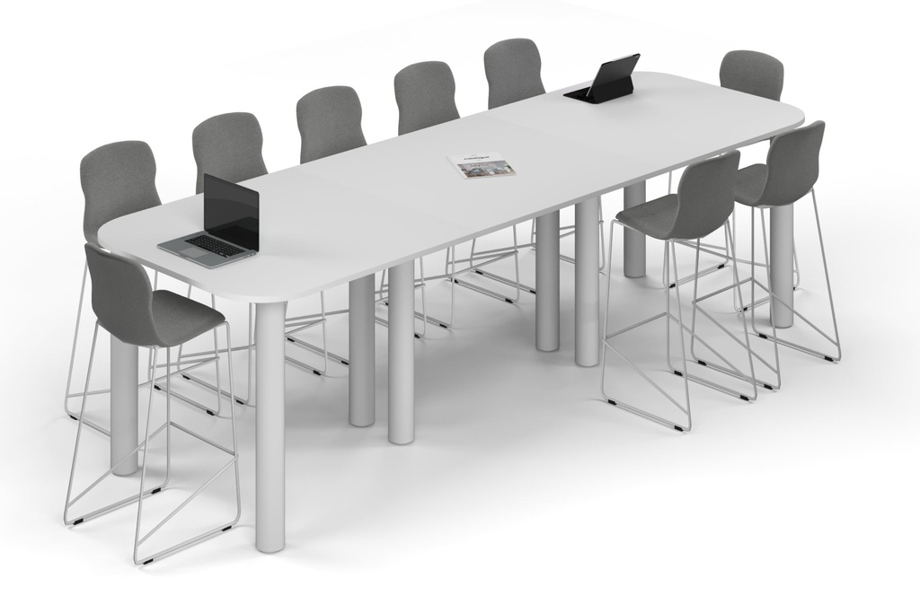 Quadro Cylinder Legs Counter Table - Large Rounded Corners [3600L x 1200W with Large Rounded Corners]