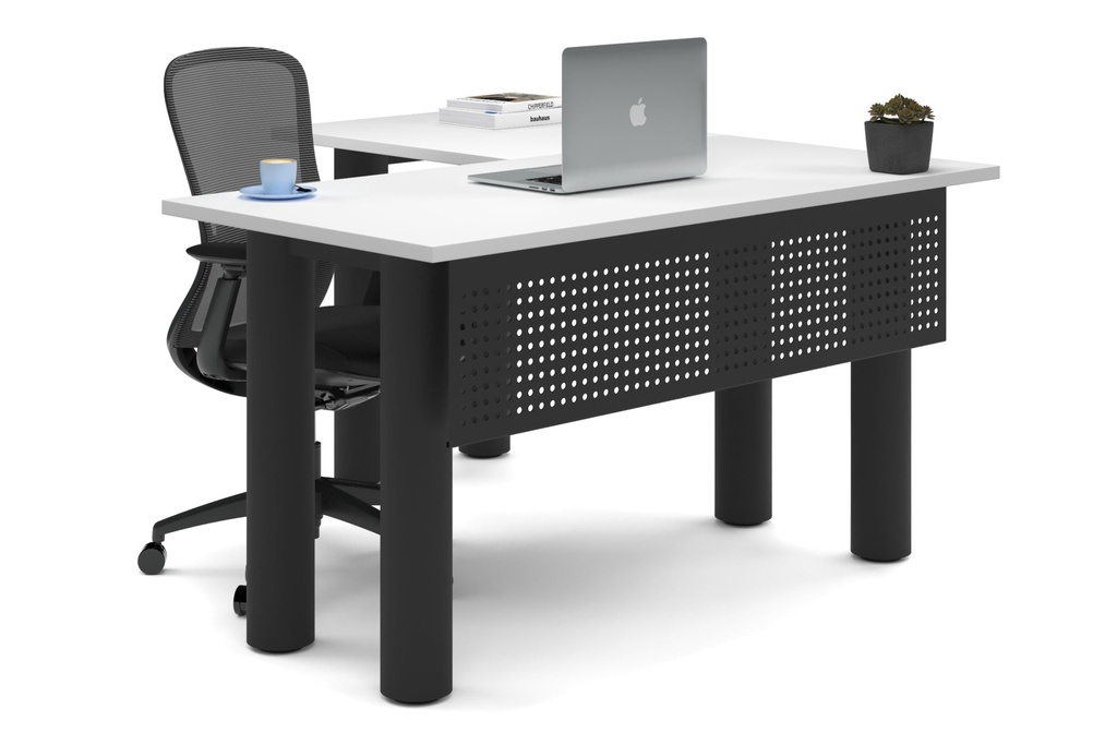 [NONE,QCL14145.W.WT,NONE|0,850,0()] Quadro Cylinder Leg - L Shaped Corner Office Desk [1400L x 1450W]