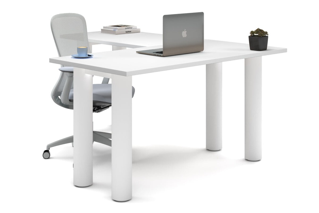 [NONE,QCL1417.W.WT,NONE|0,875,0()] Quadro Cylinder Leg - L Shaped Corner Office Desk  [1400L x 1700W]