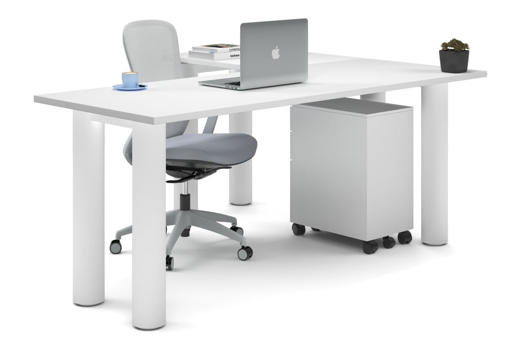 [NONE,QCL18145.W.WT,NONE|0,881,0()] Quadro Cylinder Leg - L Shaped Corner Office Desk  [1800L x 1450W]