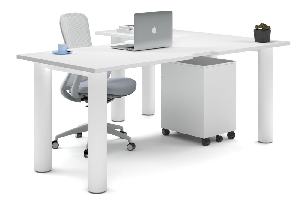 Quadro Cylinder Leg - L Shaped Corner Office Desk  [1800L x 1550W with Cable Scallop]