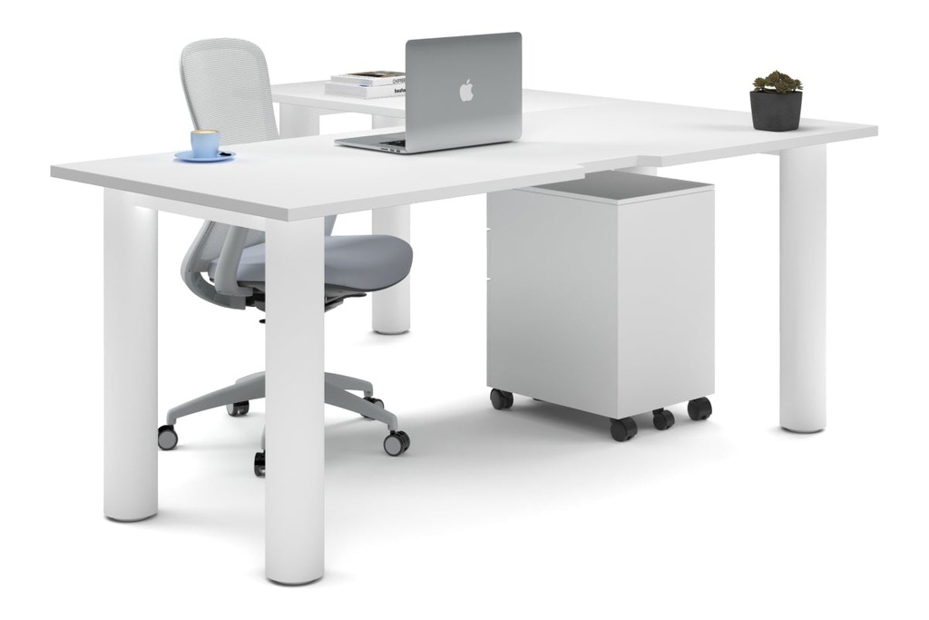 Quadro Cylinder Leg - L Shaped Corner Office Desk  [1800L x 1800W with Cable Scallop]