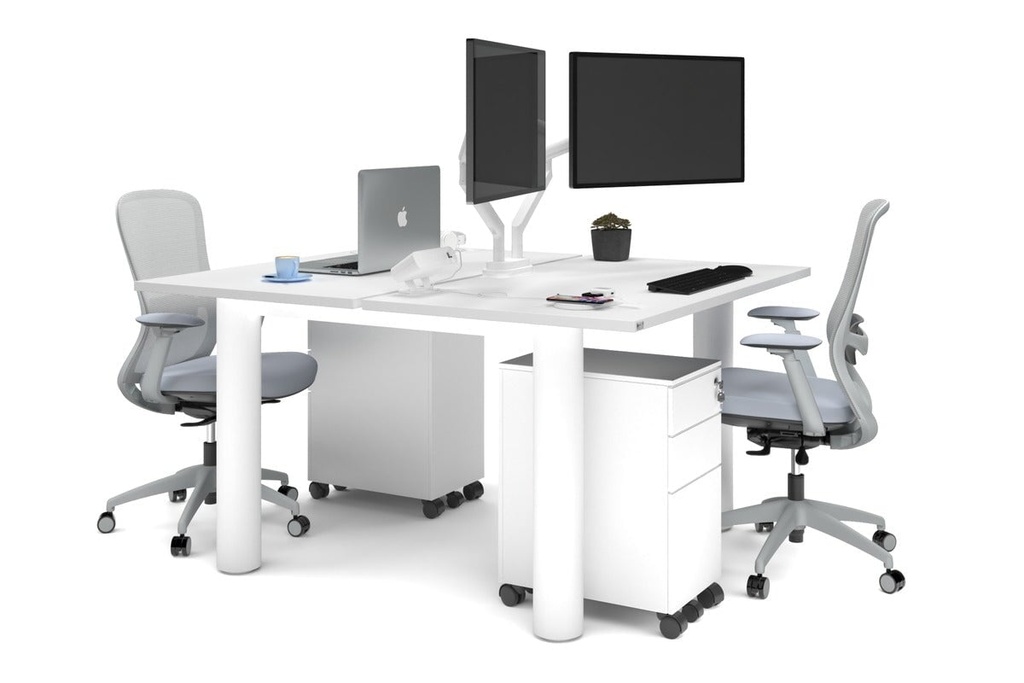 [NONE,QCLB2147.W.WT,NONE|0,853,0()] Quadro Cylinder Leg 2 Person Office Workstations [1400L x 700W]