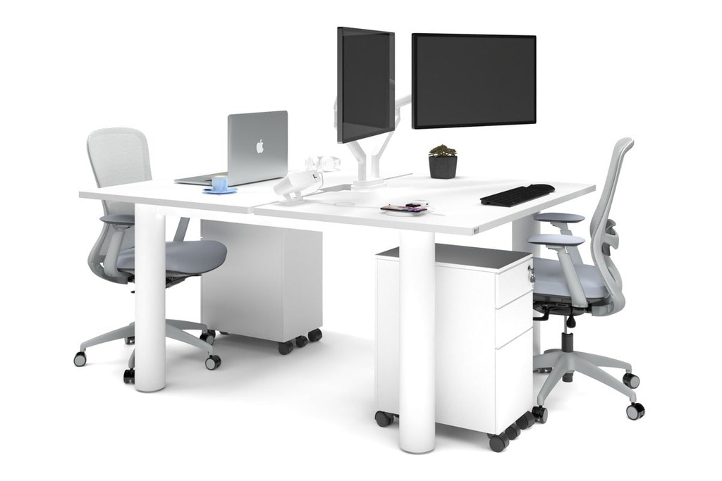 Quadro Cylinder Leg 2 Person Office Workstations [1400L x 800W with Cable Scallop]