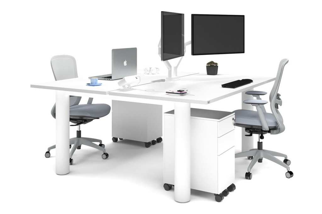 [NONE,QCLB2168.W.WT,NONE|0,928,0()] Quadro Cylinder Leg 2 Person Office Workstations [1600L x 800W with Cable Scallop]