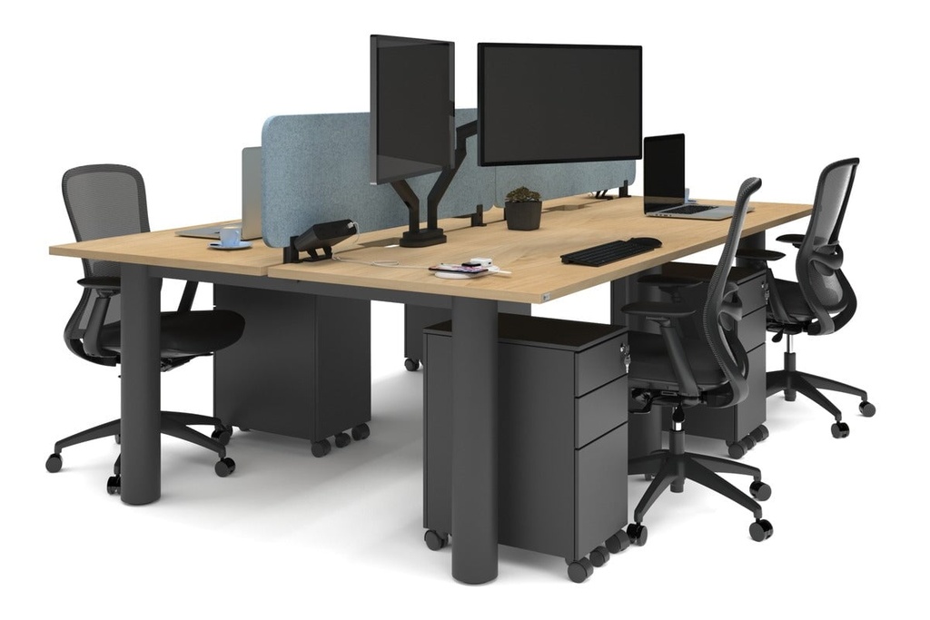 [NONE,QCLB4148.W.WT,NONE|0,1618,0()] Quadro Cylinder Leg 4 Person Office Workstations [1400L x 800W with Cable Scallop]