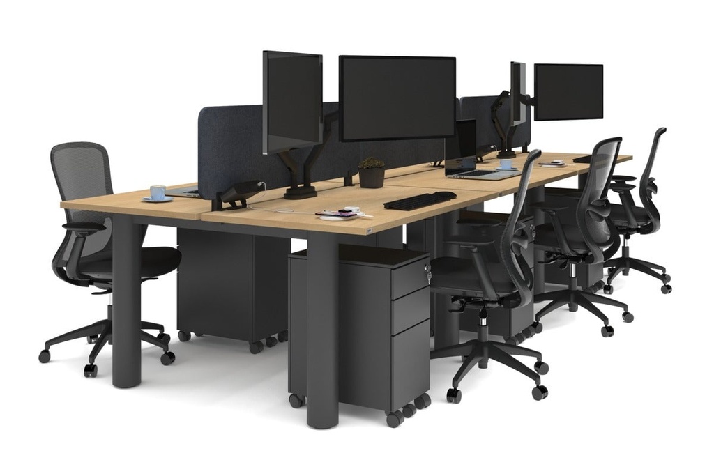 Quadro Cylinder Leg 6 Person Office Workstations [1400L x 800W with Cable Scallop]