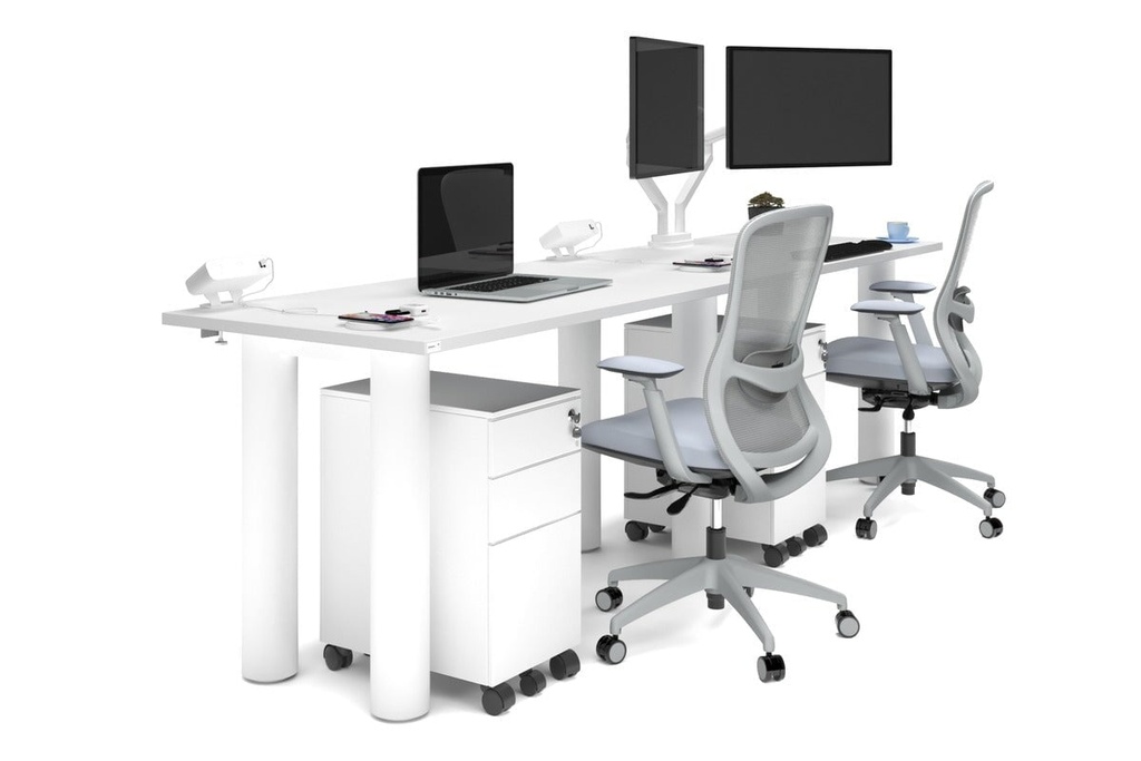 [NONE,QCLR2147.W.WT|0,958()] Quadro Cylinder Leg 2 Person Run Office Workstations [1400L x 700W]