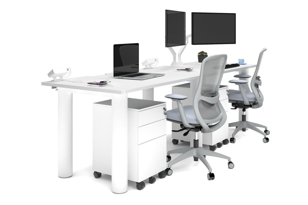 [NONE,QCLR2148.W.WT|0,983()] Quadro Cylinder Leg 2 Person Run Office Workstations [1400L x 800W with Cable Scallop]