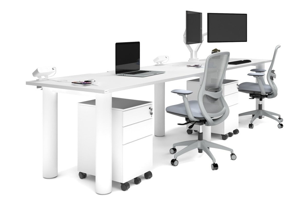 Quadro Cylinder Leg 2 Person Run Office Workstations [1600L x 800W with Cable Scallop]
