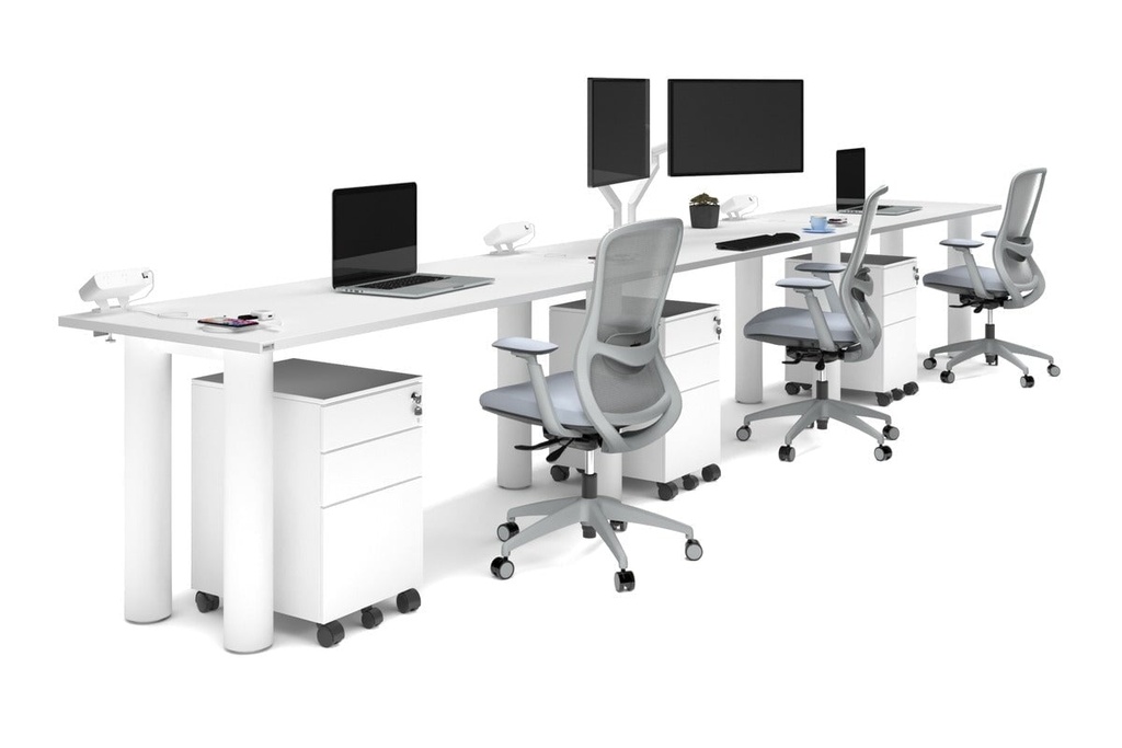 [NONE,QCLR3187.W.WT|0,1454()] Quadro Cylinder Leg 3 Person Run Office Workstations [1800L x 700W]