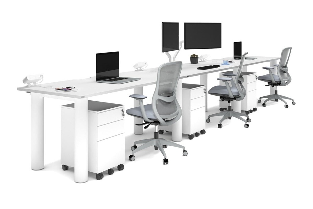Quadro Cylinder Leg 3 Person Run Office Workstations [1800L x 800W with Cable Scallop]