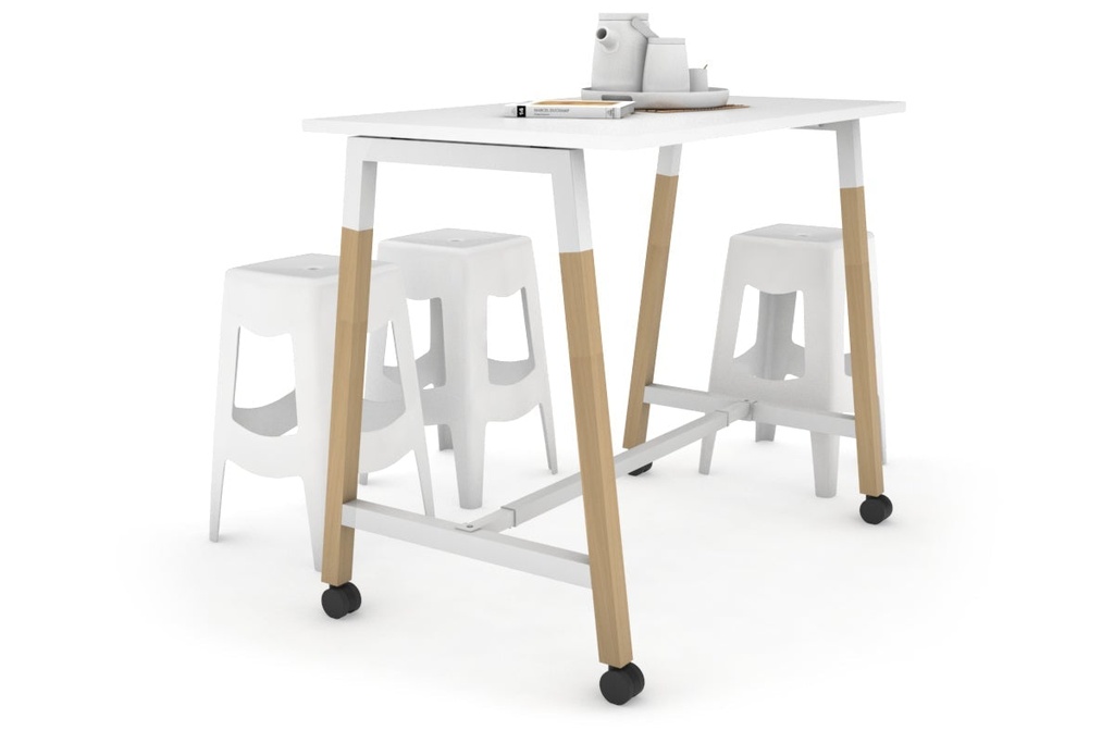 [NONE,QCW1407.W.WT,NONE|0,960,0()] Quadro A Legs Counter Table Wood Legs Cross Beam - 925H [1400L x 700W]