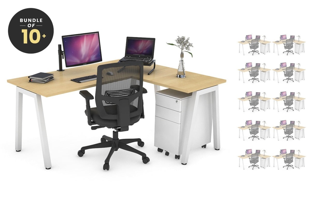[NONE,QDA1407.W.WT,NONE|0,297,0(QDAR756.W.WT|232)] Quadro A Legs L-Shaped Corner Office Desk [1400L x 1450W]