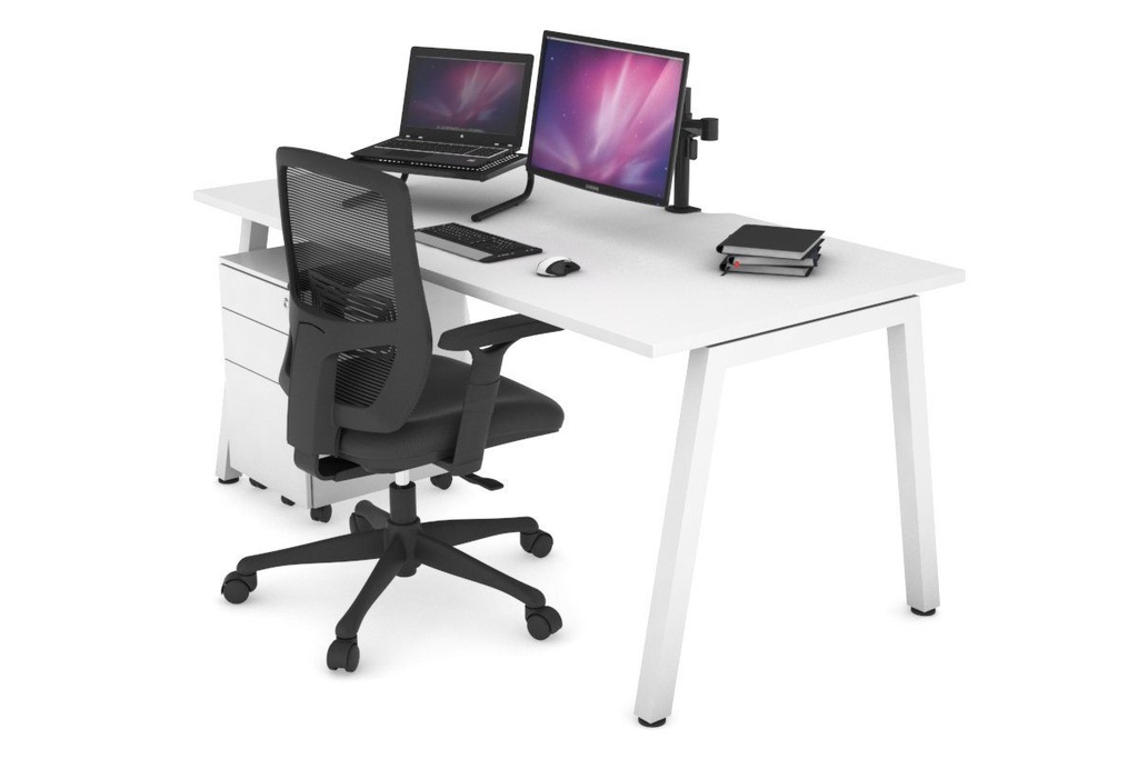 [NONE,QDA1608.W.WT,NONE|0,314,0()] Quadro A Legs Office Desk [1600L x 800W with Cable Scallop]