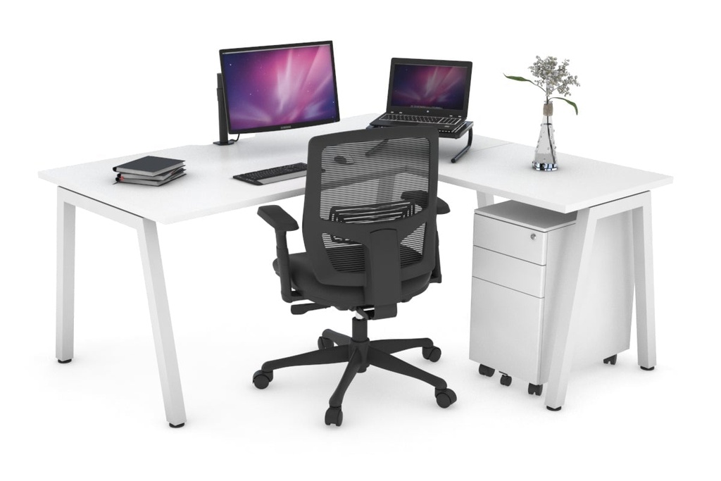 Quadro A Legs L-Shaped Corner Office Desk [1400L x 1800W with Cable Scallop]