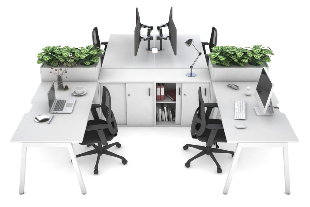 [NONE,QDB4148US.W.WT|0,3210()] Quadro A Legs 4 Person Workstation with Uniform Spine [4 x (1400x800) with Cable Scallop]