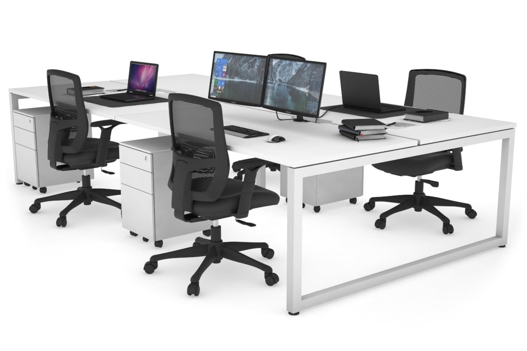 [NONE,QDLB4128.W.WT,NONE|0,1592,0()] Quadro Loop Legs 4 Person Office Workstation [1200L x 800W with Cable Scallop]
