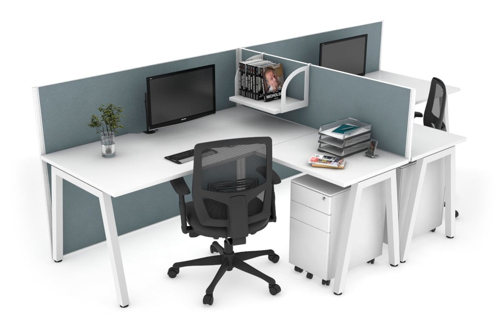 Quadro A Legs 2 Person Corner Workstation - T Configuration [1400L x 1800W with Cable Scallop]