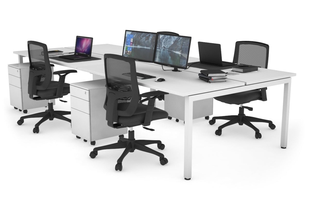 [NONE,QDSB4167.W.WT,NONE|0,1045,0()] Quadro Square Legs 4 Person Office Workstation [1600L x 700W]