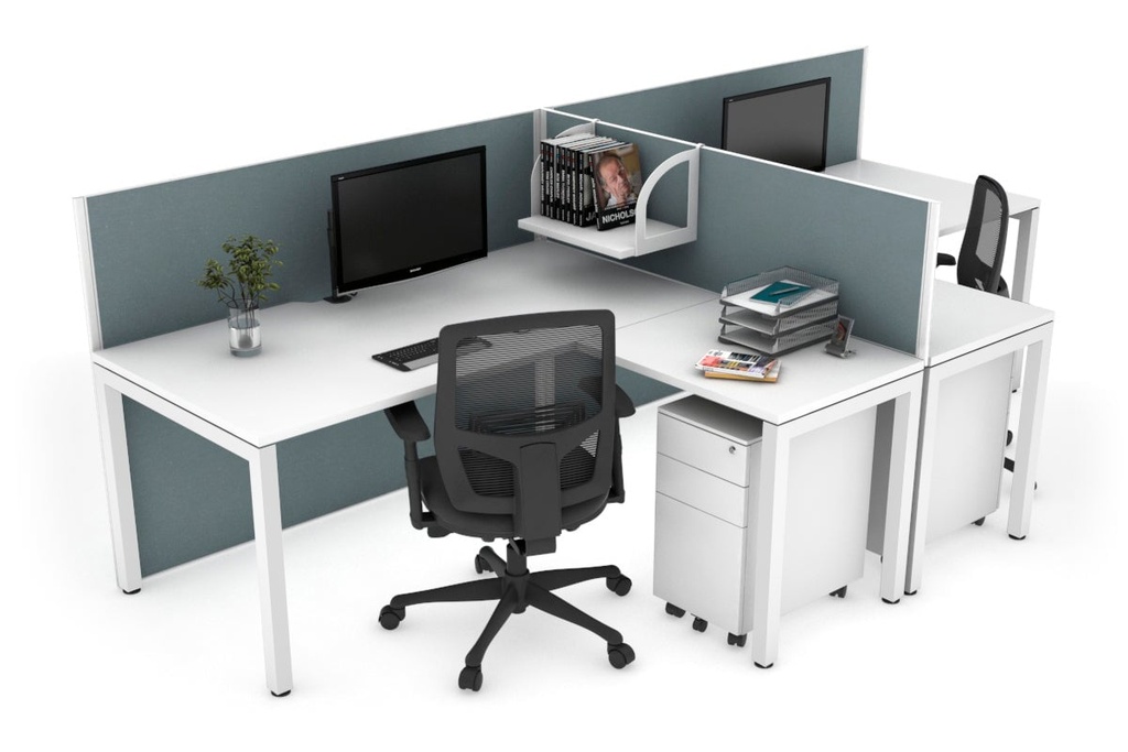 Quadro Square Legs 2 Person Corner Workstation - T Configuration [1400L x 1800W with Cable Scallop]