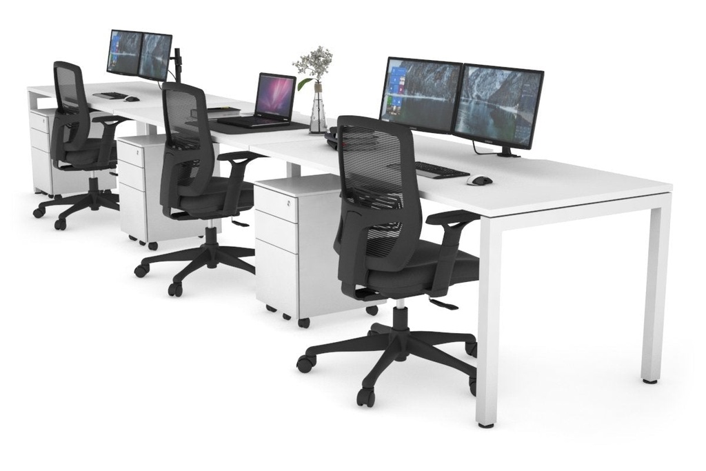 [NONE,QDSR3188.W.WT|0,902()] Quadro Square Legs 3 Person Run Office Workstation [1800L x 800W with Cable Scallop]