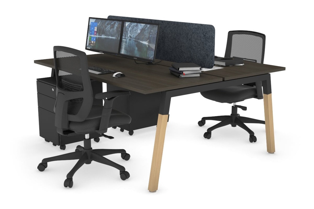[NONE,QDWB2147.W.WT,NONE|0,952,0()] Quadro A Legs 2 Person Office Workstation - Wood Legs Cross Beam [1400L x 700W]