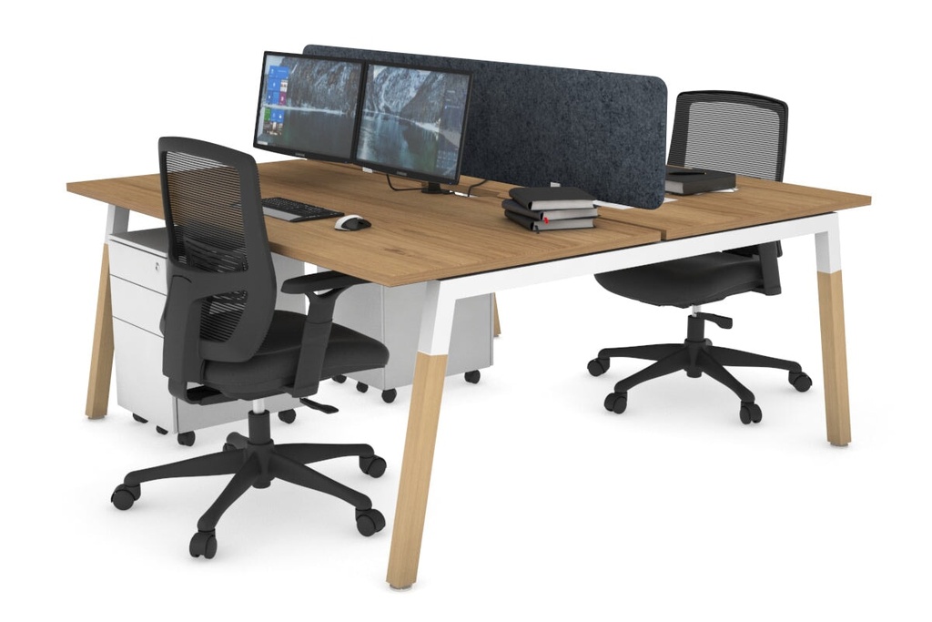 Quadro A Legs 2 Person Office Workstation - Wood Legs Cross Beam [1600L x 800W with Cable Scallop]
