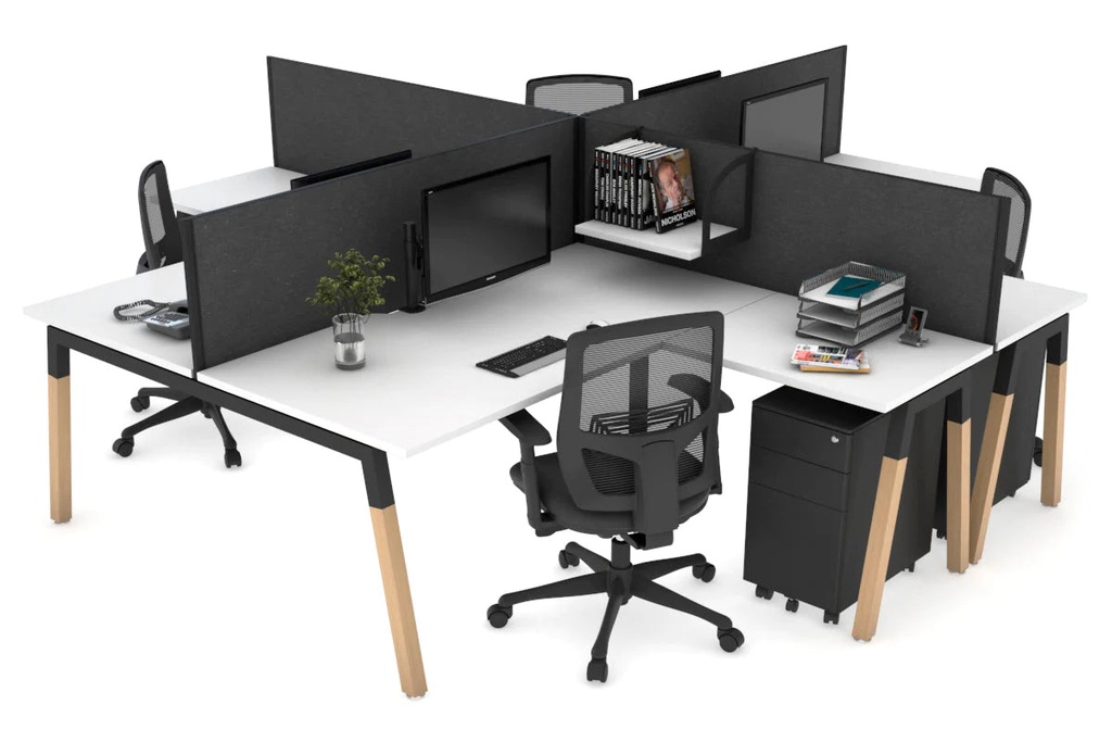 Quadro Wood A Legs Cross Beam 4 Person Corner Workstation [1800L x 1800W with Cable Scallop]