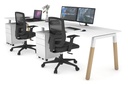 Quadro A Legs 2 Person Run Office Workstation - Wood Legs Cross Beam [1800L x  800W with Cable Scallop]