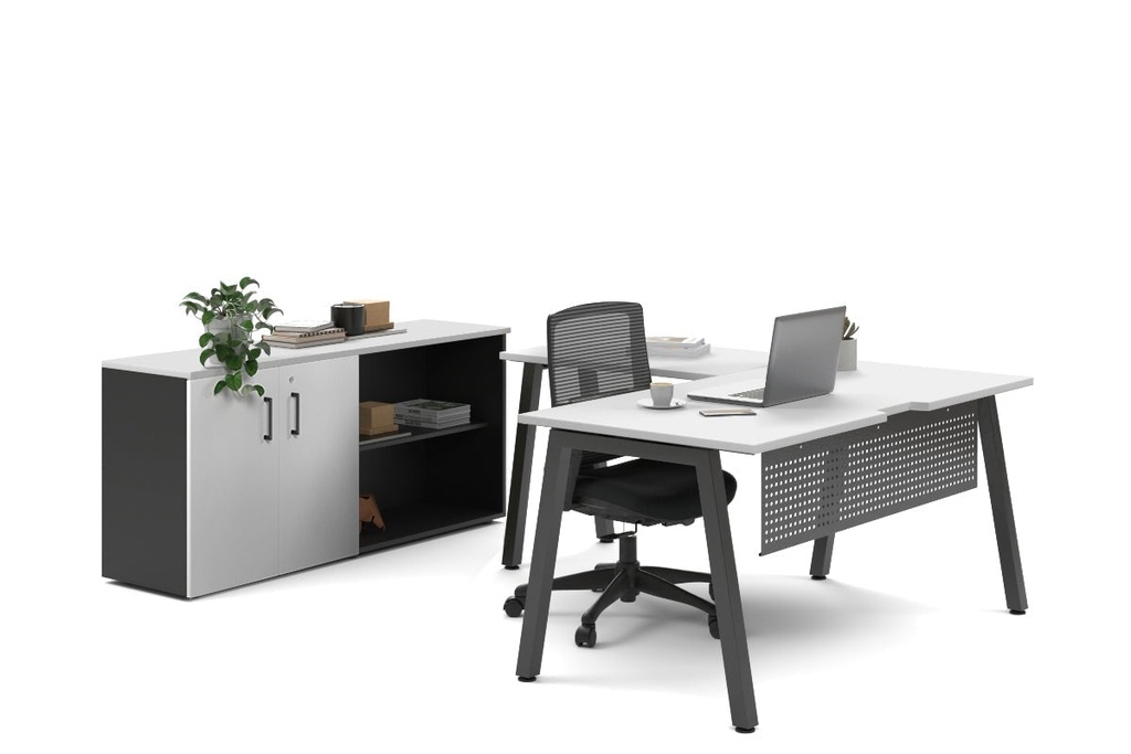 [QDA1618.B.WT,LATB716OSPT.B,NONE|861,652,0()] Quadro A Legs L-Shaped Executive Setting - Black Legs [1600L x 1800W with Cable Scallop]