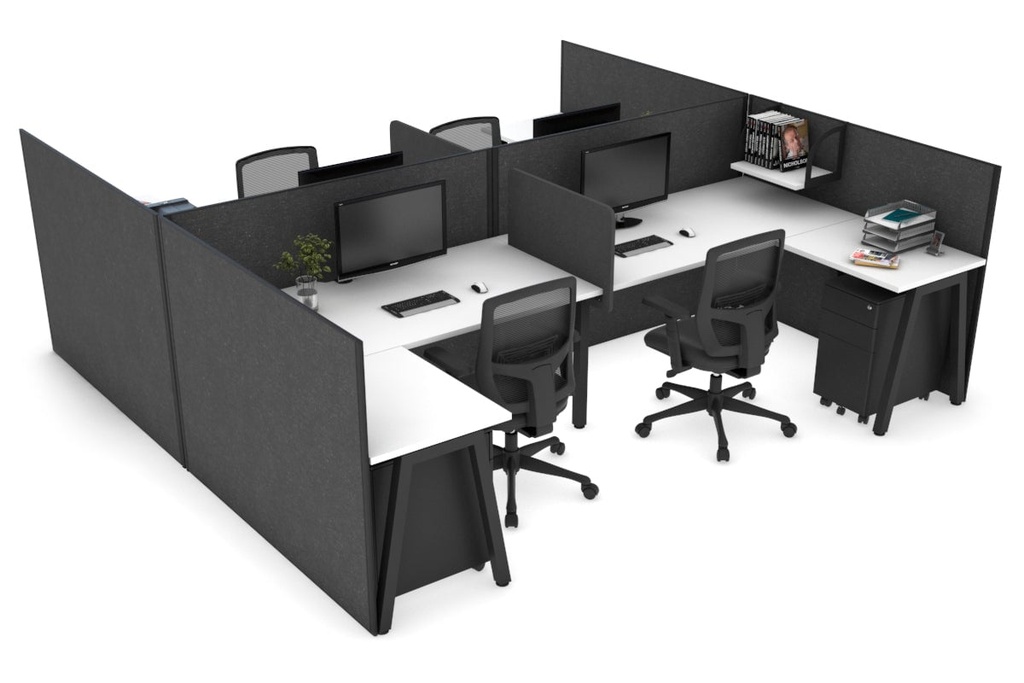 Quadro A Legs 4 Person Corner Workstation - H Configuration - Black Frame [1800L x 1800W with Cable Scallop]