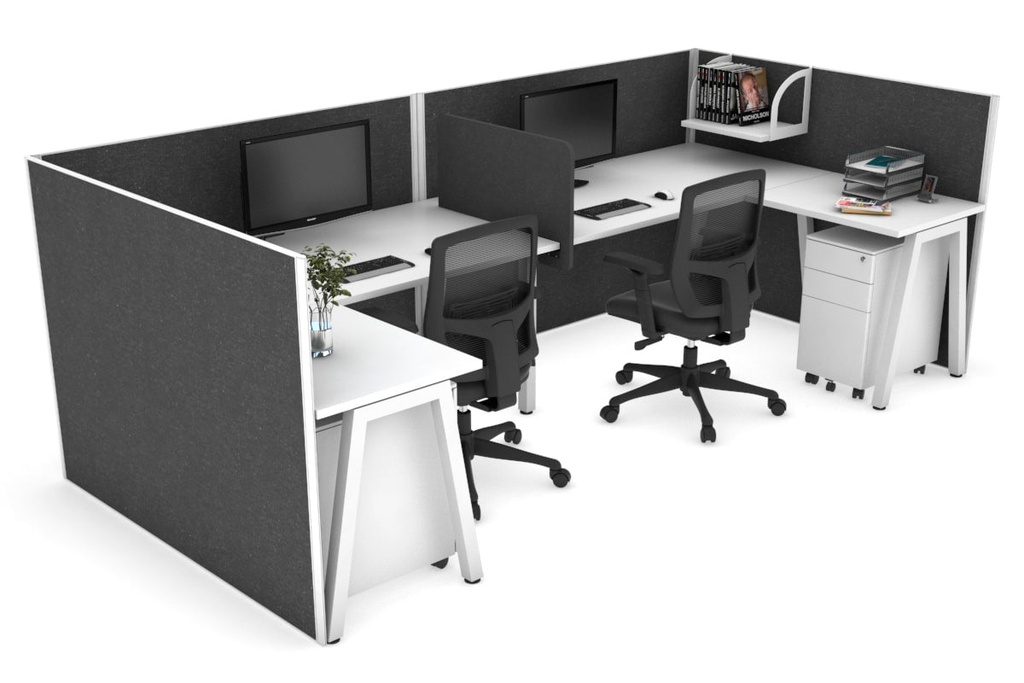 [QDPR2818.W.WT2,NONE,NONE|1359,0,0()] Quadro A Legs 2 Person Corner Workstation - U Configuration - White Frame [1400L x 1800W with Cable Scallop]