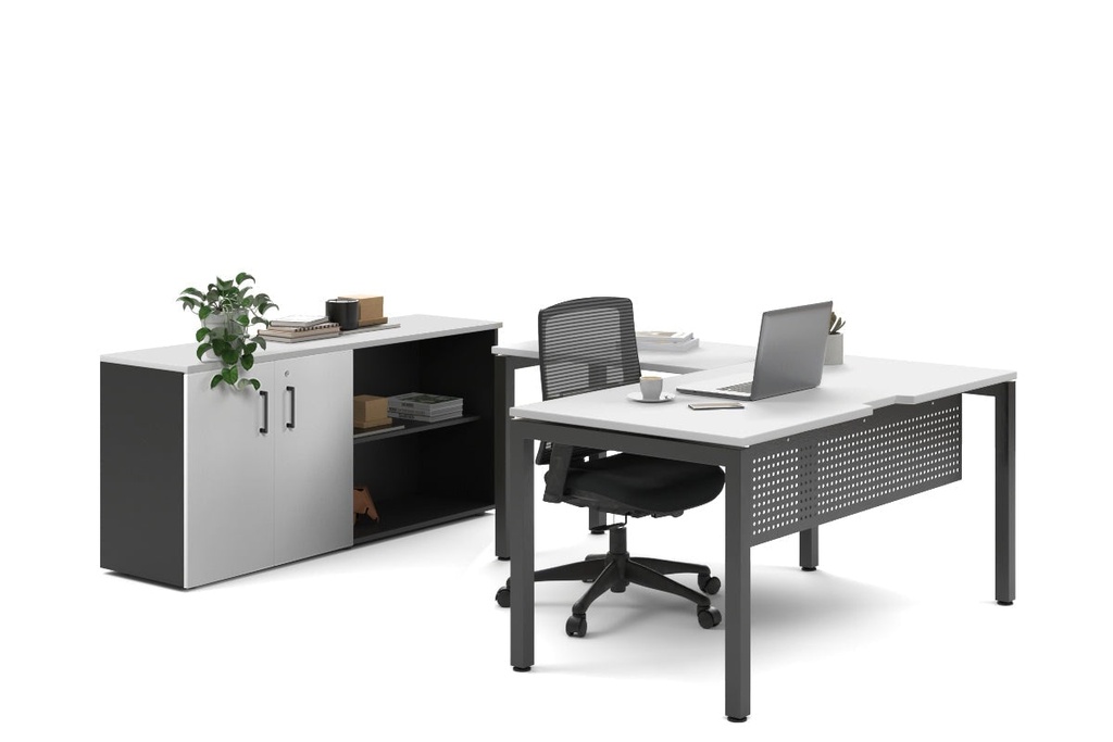 [QDS1817.B.WT,LATB716OSPT.B,NONE|895,652,0()] Quadro Square Legs L-Shaped Executive Setting - Black Legs [1800L x 1700W]