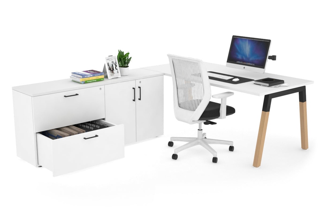 [QDW1607.B.WT,NONE,US0716BPT|665,0,525()] Quadro A Legs Executive Setting - Wood Legs Black Cross Beam [1600L x 700W]