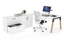 Quadro A Legs Executive Setting - Wood Legs Black Cross Beam [1600L x 800W with Cable Scallop]