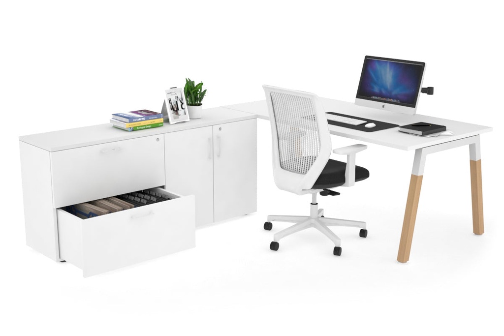 [QDW1807.W.WT,NONE,US0716BPT|680,0,525()] Quadro A Legs Executive Setting - Wood Legs White Cross Beam [1800L x 700W]