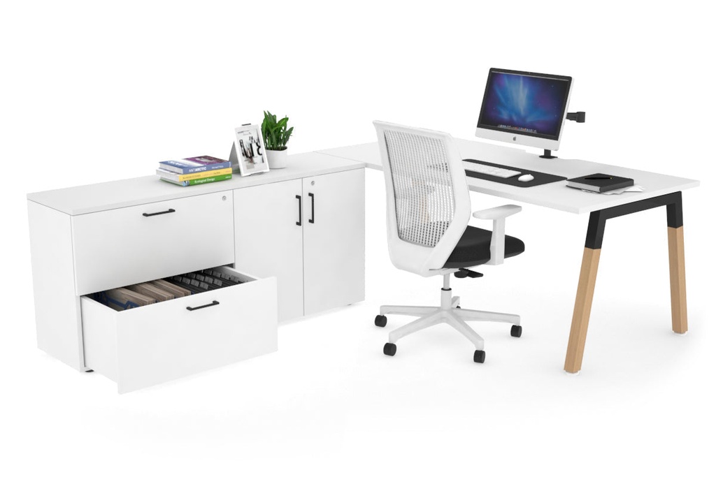 Quadro A Legs Executive Setting - Wood Legs Black Cross Beam [1800L x 800W with Cable Scallop]
