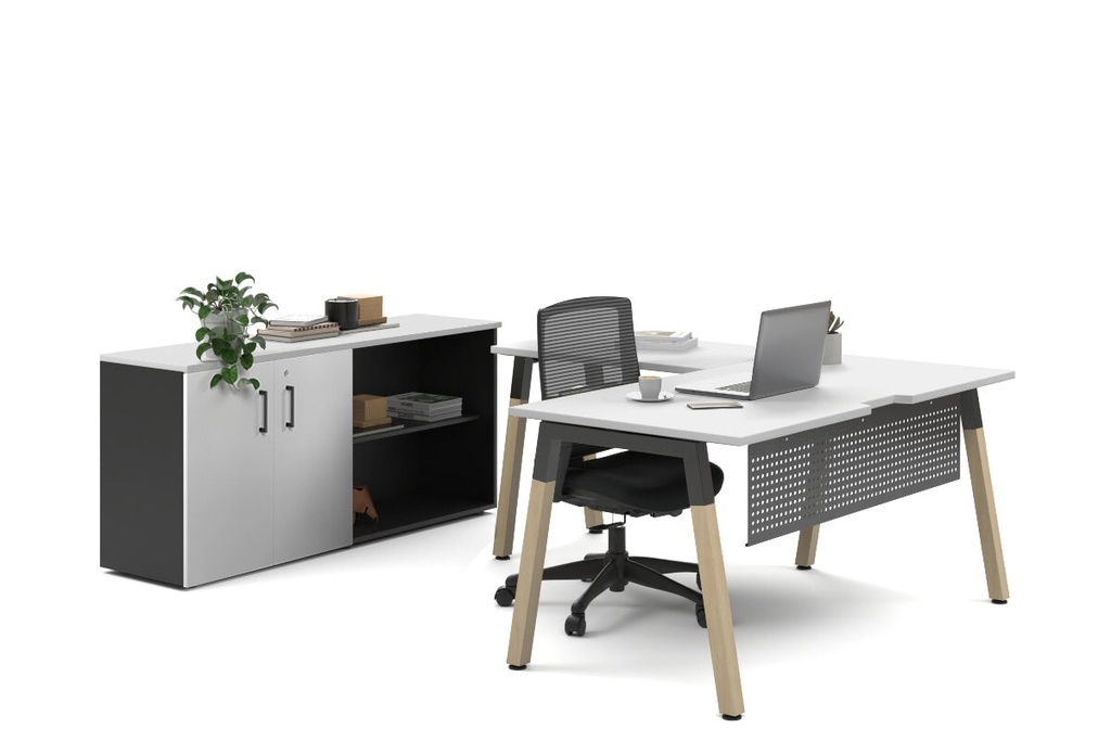 [QDW1817.B.WT,LATB716OSPT.B,NONE|1253,652,0()] Quadro A Legs L-Shaped Executive Setting - Wood Legs Black Cross Beam [1800L x 1700W]