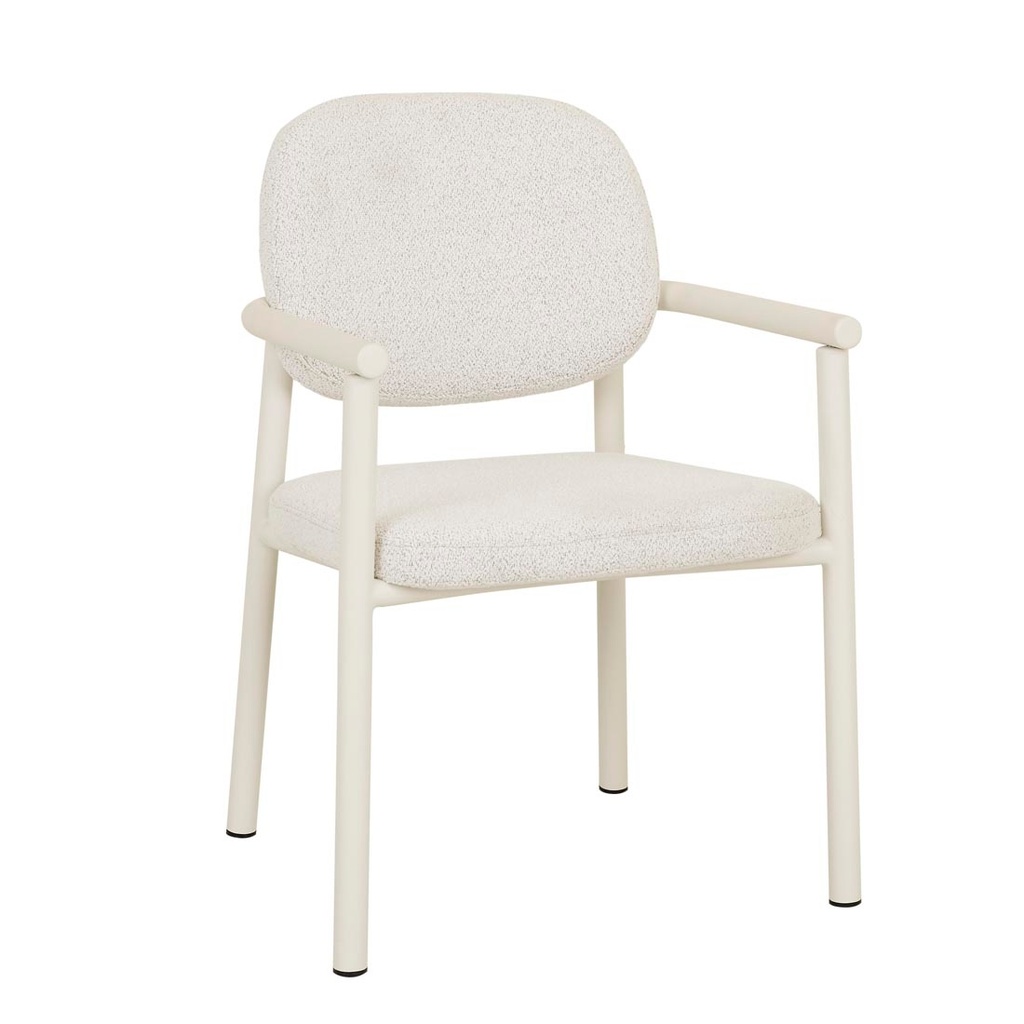 [LORI-METAL-FRAME-DINING-ARMCHAIR-BIRCH-BOUCLE-MATT-BONE-CH-LORI-MET-ARM-MATT-BONE] Lori Metal Frame Dining Armchair - Birch Boucle - Matt Bone