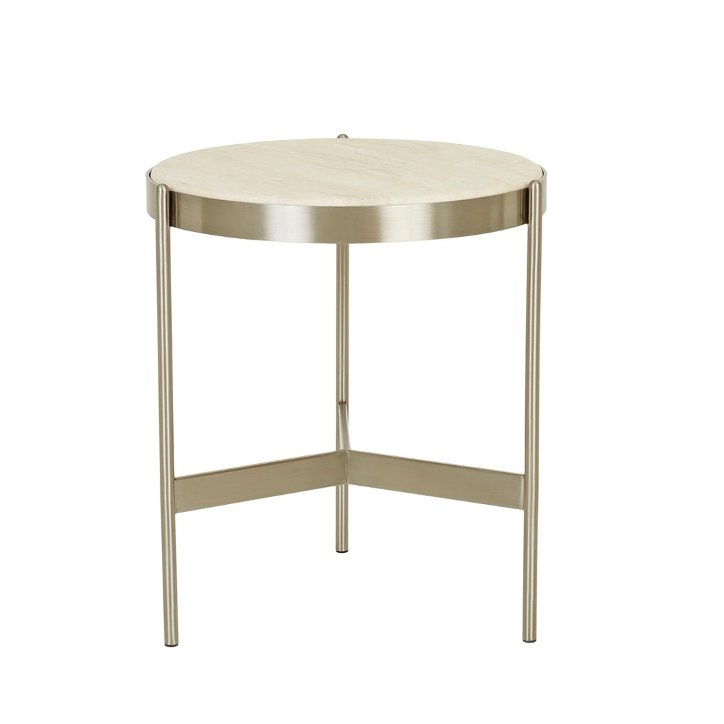 Venus Side Table - Natural Travertine - Brushed Stainless Steel