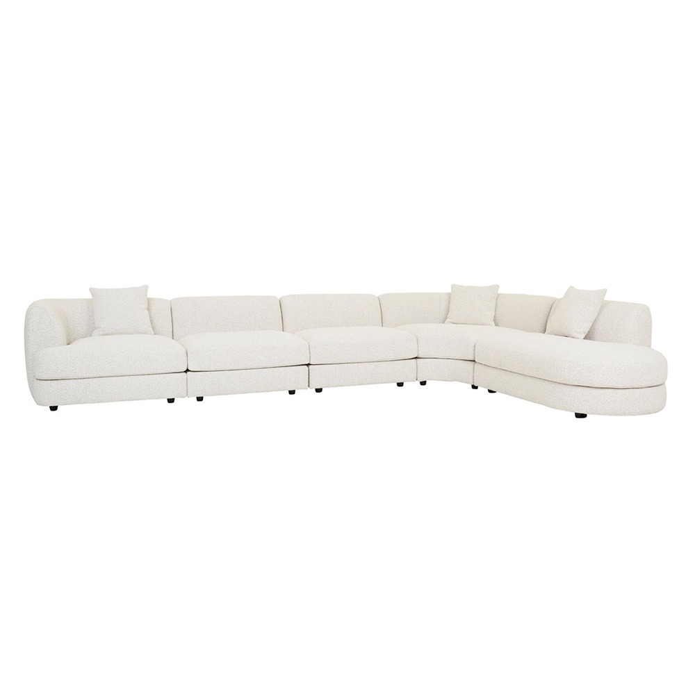 [SOF-MAD-CRV-5S-LOCH-2CTR-CCNR-RARM-GYSBC] Madrid Curve 5-Seater Sofa with Left Open End Chaise - Grey Speckle Boucle
