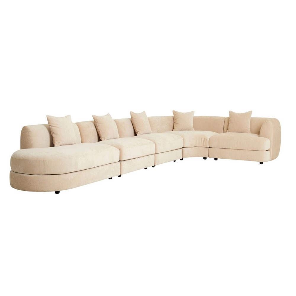 [SOF-MAD-CRV-5S-LOCH-2CTR-CCNR-RARM-SFWH] Madrid Curve 5-Seater Sofa with Left Open End Chaise - Soft Wheat