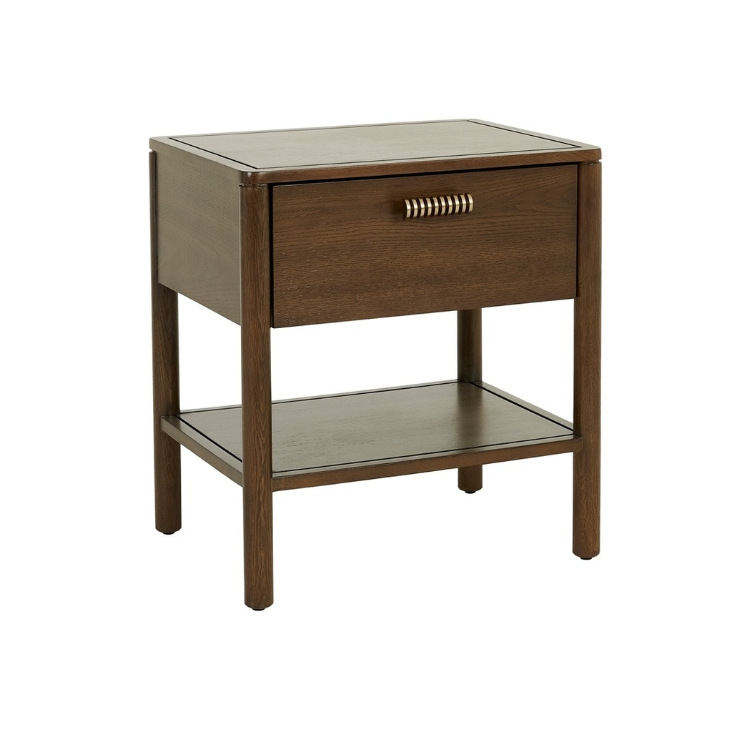 Marlow Bedside - Chocolate Oak - Brass