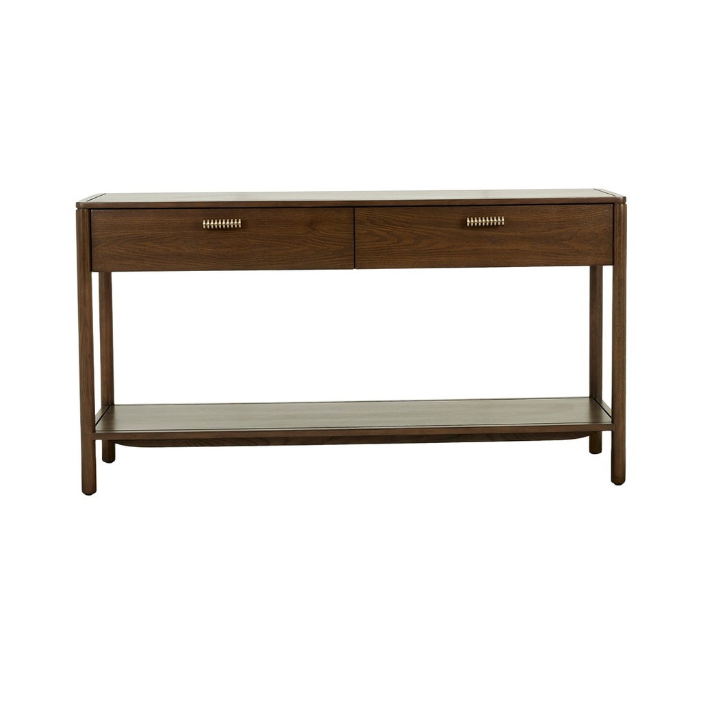 [MARLOW-CONSOLE-TABLE-CHOCOLATE-OAK-BRASS-CONS-MARLOW-BRASS] Marlow Console Table - Chocolate Oak - Brass