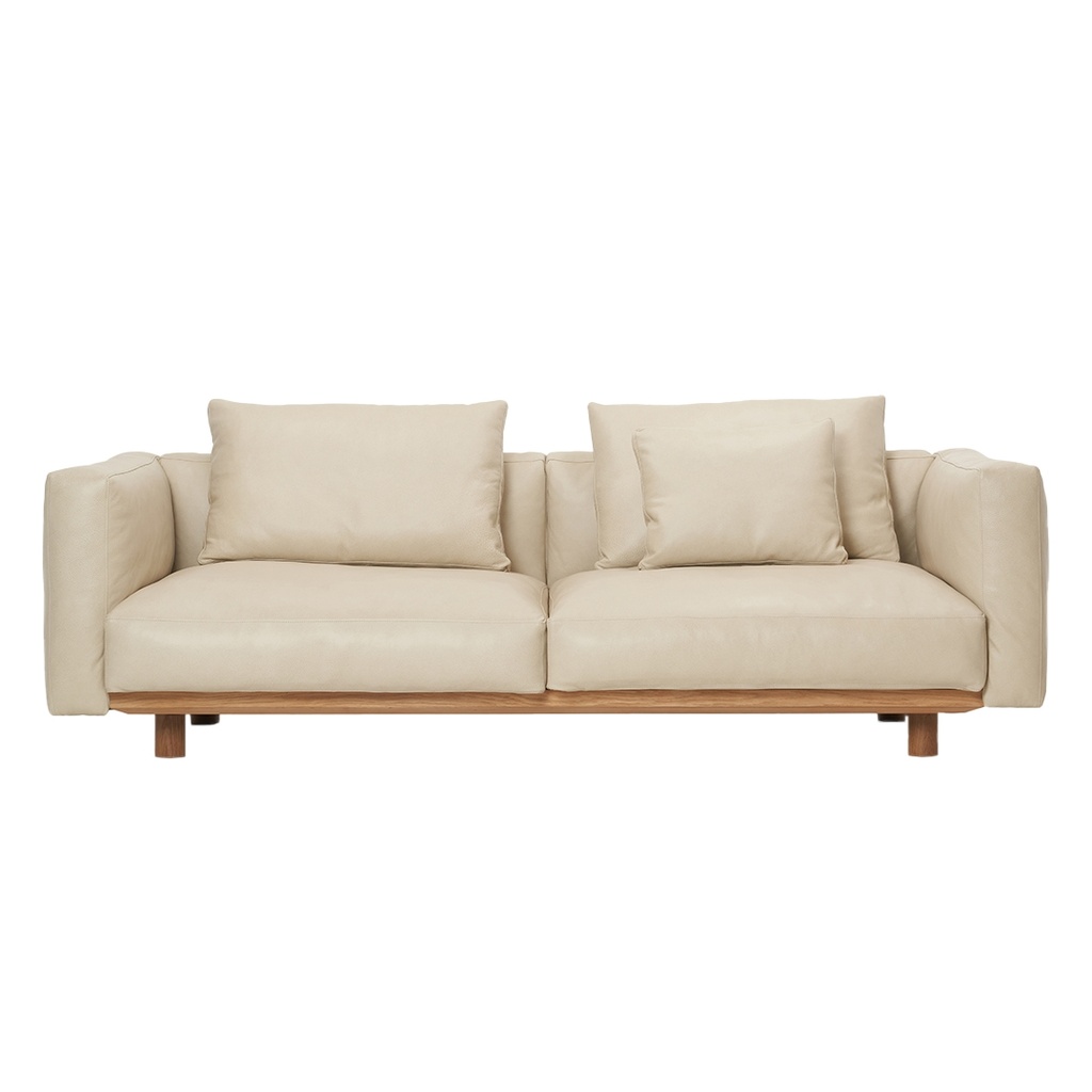 Tolv Islet 3 Seater Sofa - Limestone Leather - Light Oak
