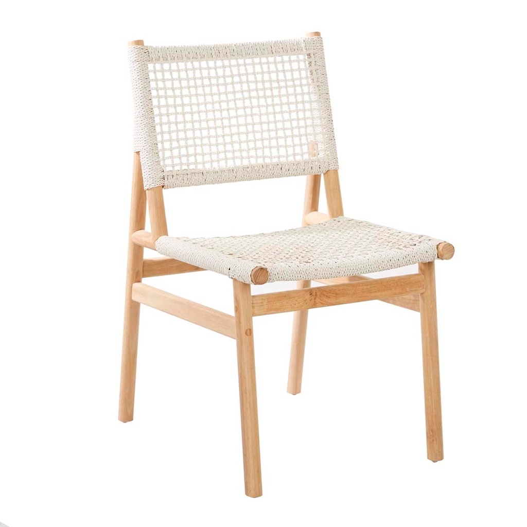 Mira Dining Chair - White Braid - Natural Teak