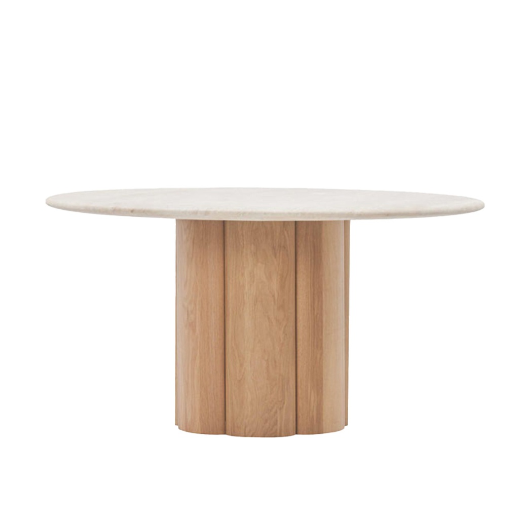 [NATADORA-KORA-MARBLE-DINING-TABLE-NATURAL-TRAVERTINE-LIGHT-OAK-DT-NAT-KORA-MAR-X-LIGHT-OAK] Natadora Kora Marble Dining Table - Natural Travertine - Light Oak