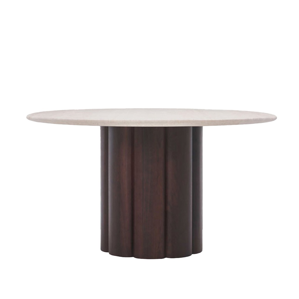 [NATADORA-KORA-MARBLE-DINING-TABLE-NATURAL-TRAVERTINE-SOLID-WALNUT-DT-NAT-KORA-MAR-X-SOLID-WALNUT] Natadora Kora Marble Dining Table - Natural Travertine - Solid Walnut